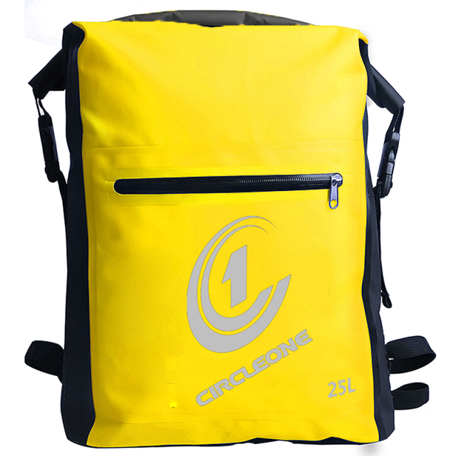 Circle One - Waterproof Dry Bag 25 litre Backpack Rucksack Style – Zip Pocket Yellow