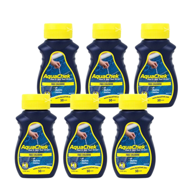 Box of 12 - Aquachek Yellow - Free Chlorine, pH, TA, CyA - 50 strips