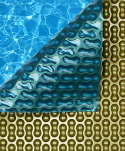A solar pool cover over water